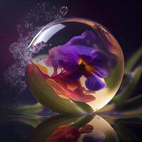 uma lindo amor-perfeito flor natação dentro translúcido água ai gerado foto