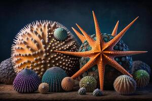 mar coral cartuchos e pedras generativo ai foto