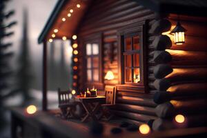 casa conforto caloroso luzes perto uma de madeira casa ilustração generativo ai foto