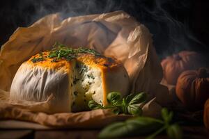 quente cozido fresco pão com queijo generativo ai foto