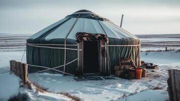 inverno yurt dentro tundra generativo ai foto