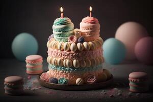 comemoro aniversário bolo com velas baixo luz ilustração generativo ai foto