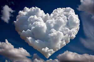 branco arejado coração dentro a céu a partir de a nuvens ilustração generativo ai foto