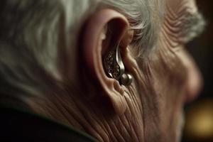 surdo orelha avô com audição ajuda ilustração generativo uma foto