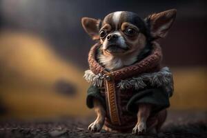 embrulhado dentro roupas engraçado cachorro animal chihuahua ao ar livre generativo ai foto