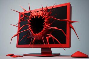 computador vírus vermelho monitor tela ilustração generativo ai foto