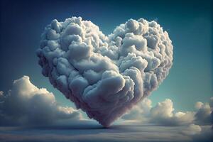 branco arejado coração dentro a céu a partir de a nuvens ilustração generativo ai foto