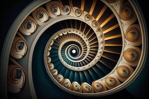 espiral sem fim escadas caleidoscópio com visual efeito, ilustração generativo ai foto