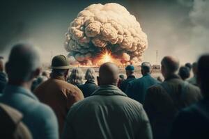 pessoas assistindo uma nuclear explosão ilustração generativo ai foto