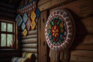 tradicional bordado ucraniano Vyshyvanka em porta generativo ai foto