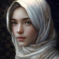 lindo menina vestindo branco hijab foto