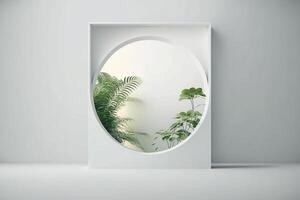 vertical esvaziar branco quadro, Armação tela de pintura brincar com verde plantar natureza generativo ai foto