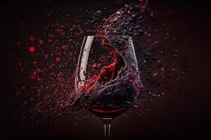 respingo vermelho vinho beber dentro uma vidro em uma Sombrio fundo generativo ai foto