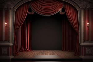 esvaziar teatro etapa com vermelho cortinas generativo ai foto
