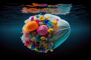 oceano poluição plástico Lixo dentro a água ilustração generativo ai foto