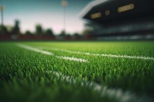 branco linhas estádio marcações em a estádio verde gramado generativo ai foto