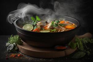 vapor tigela tom yum Ásia sopa generativo ai foto