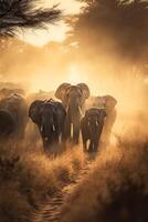 lindo imagens do do africano elefantes dentro África. rebanho do elefantes dentro África caminhando através a grama. generativo ai. foto