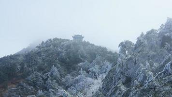 a lindo congeladas montanhas Visão coberto de a branco neve e gelo dentro inverno foto