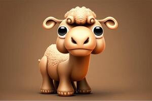 ai gerado 3d fofa sorrir pequeno camelo kawaii personagem. realista bezerro com grande olhos. foto