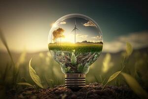 ai gerado verde alternativo energia dentro luz lâmpada. verde energia símbolo. de Meio Ambiente conservação. ecológico conceito. foto