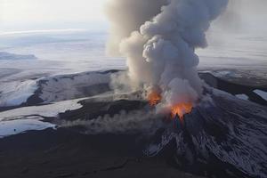 vulcão erupção dentro Islândia aéreo Visão foto