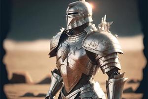 medieval cavaleiro dentro prata armaduras. digital ilustração ai foto