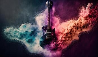 elétrico guitarra foto fez do colorida poeira nuvens