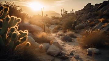 pôr do sol dentro Joshua árvore nacional parque, Califórnia, Unidos estados foto