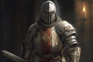 medieval cavaleiro dentro prata armaduras. digital ilustração ai 22135246  Foto de stock no Vecteezy