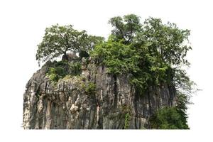 colina de montanha rochosa com floresta verde isolar no fundo branco foto