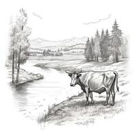 esboço do touro, mão desenhado ilustração. criada com generativo ai. foto