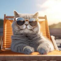 gato em repouso em uma Sol espreguiçadeira. criada com generativo ai. foto
