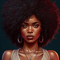 Preto história mês, ilustração ai gerado. retrato do a africano jovem mulher, ilustração foto