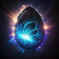 Páscoa galáxia futurista ovo, Preto e azul futurista cores. a ovo é uma símbolo do a nascimento do vida. generativo ai. foto