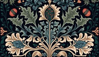 generativo ai, floral colorida padronizar. William Morris inspirado natural plantas e flores fundo, vintage ilustração. folk estilo foto