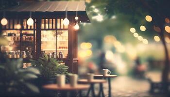 borrado fundo - café fazer compras dentro jardim borrão fundo com bokeh. generativo ai foto