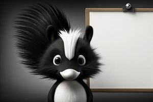 ai gerado 3d fofa Skunk desenho animado e em branco quadro branco. foto