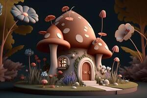 animado 3d casa com cogumelo conceito criada de generativo ai tecnologia foto