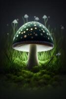 verde cogumelo em Relva com luzes fez de generativo ai tecnologia foto