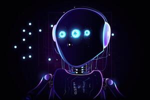 visualização do robô assistente ou bate-papo robô em rede local. fofa robô com grande olhos em Sombrio fundo. criada com generativo ai foto
