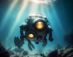 robô natação dentro a mar.generativo ai foto