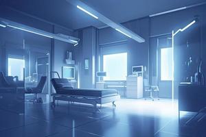 moderno hospital interior com lâmpadas e ultra moderno dispositivos, tecnologia dentro moderno clínica foto