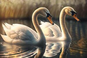 par do lindo cisnes ensolarado dia ensolarado dia imagem generativo ai foto