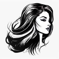 simples logotipo do uma lindo menina com lindo Preto cabelo branco fundo generativo ai foto
