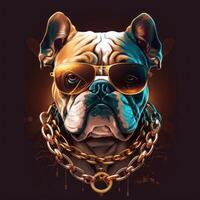 logotipo buldogue vetor arte ouro cadeia artic vestindo óculos generativo ai foto