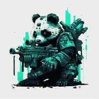 soldado panda com arma de fogo gráfico vetor em branco fundo generativo ai foto