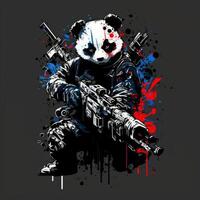 soldado panda com arma de fogo gráfico vetor em Preto fundo generativo ai foto