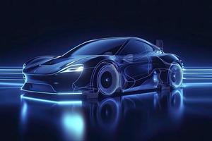 carros elétricos de velocidade abstrata na ilustração, carros elétricos são movidos por energia elétrica. energia futura. sobre fundo azul foto