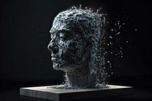 3d dissolvendo humano cabeça fez com cubo em forma partículas foto